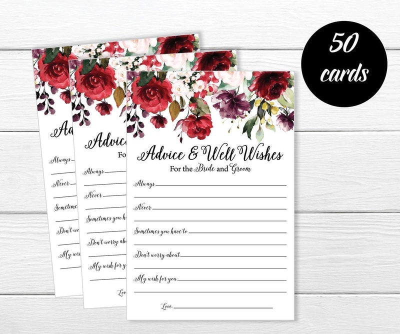 All-Ewired-Up Pack of 50 Wedding Advice Cards for Bride and Groom- Burgundy Well Wishes for Bride-Bridal Shower Games for Guests, Reception, Bridal Shower Guest Book Alternative-Advice and Wishes for the Mr and Mrs - Image 3